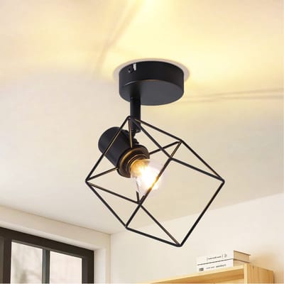 NETTLIFE Opbouwspot - 1-Lichts - E14 Fitting - Zwart - Plafondspot - 350° verstelbaar - Vintage Plafondlamp - Metaal - voor Woonkamer | Slaafkamer | Hal | Gang | Keuken - Max.40W-excl. lichtbron