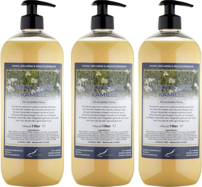 Body & Hair Kamille 1 Liter - met gratis pomp - set van 3 stuks - 2 in 1 voor lichaam en haar.