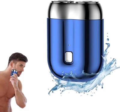 Mini-scheerapparaat - Scheerapparaat - Elektrisch scheerapparaat met dubbele kop - IPX6 waterdichte baardtrimmer - Zakformaat - Wasbaar - USB-oplaadbaar - Draagbaar scheerapparaat - Geschikt voor thuis, in de auto en op reis - Blauw