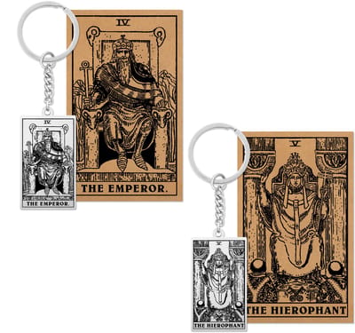 Tarot Sleutelhanger 4 | 5 bundel - Mannelijke kracht - Zilverkleurig Stainless Steel - Inclusief Rider-Waite Kaartjes - Pax Amare