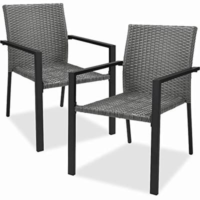 Set van 2 stapelbare rieten eetkamerstoelen voor buiten - Grijs