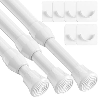 3x Uittrekbare Kleine Gordijnroede Zonder Boren Wit voor Kast of Raam (60-85 cm)