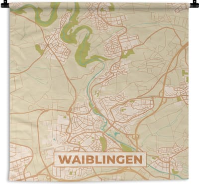 Wandkleed - Wanddoek - Waiblingen - Plattegrond - Kaart - Vintage - Stadskaart - 180x180 cm - Wandtapijt