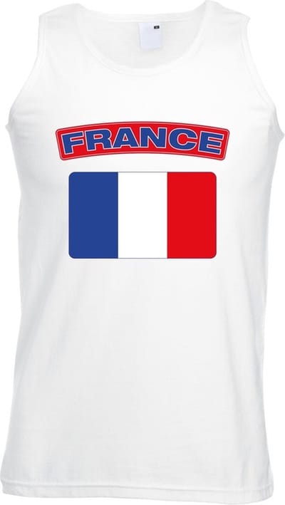 Frankrijk singlet shirt/ tanktop met Franse vlag wit heren S