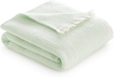 Extra Zachte Katoenen Deken met GOFRE-design - Multifunctionele Sprei voor Bank en Bed (Muntgroen, 180 x 240 cm)