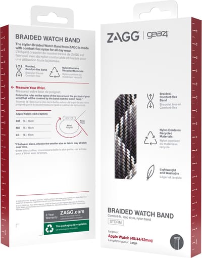 Nylon Smartwatch bandje - Geschikt voor Gear4 Apple Watch Braided nylon bandje - grijs/zwart - Strap-it Horlogeband / Polsband / Armband - 42 - 44 - 45 - 49mm Maat: L