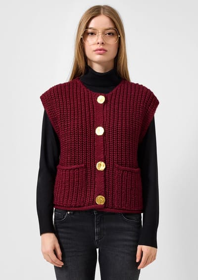 Korte gebreide cardigan met knopen voor vrouwen QS
