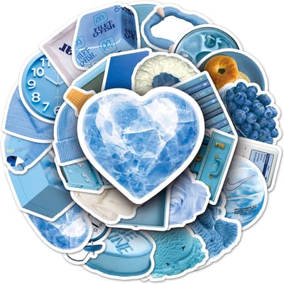 Stickers pakket met Blauw Thema - 4x4CM - Mix van leuke stickers voor laptop, agenda, muur, helm etc. - VSCO/Tieners