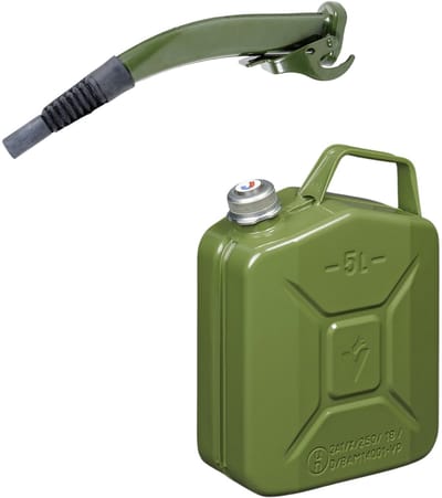 Jerrycan met schenktuit - legergroen - 5L - metaal - brandstof geschikt