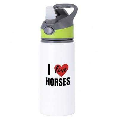 Hacebo® - I love horses waterfles met rietje groen - Paarden - paarden liefhebbers - verjaardagscadeau - kado - gift - water fles - 650ML