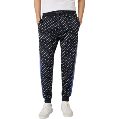 Boss Heren Lamont joggingbroek met geometrisch patroon en smalle pasvorm (Donkerblauw)