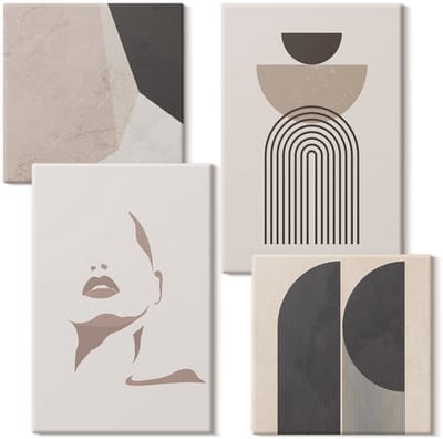 Wallfluent Set van canvas schilderijen - Abstracte patronen in tinten wit en bruin Canvas Schilderijen Set - Set van 4 Canvas Schilderijen - Beige Set van Canvas Prints - Abstractie Canvas Kunst Set - Boheemse Canvas Kunst Set