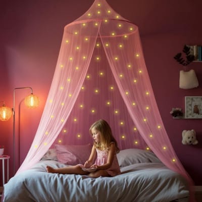 Thuys – Klamboe Tent – Inclusief Opbergtas – Met 67 Glow in the Dark Sterren – 29 x 24 x 6cm – Roze