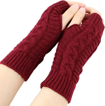 Vrouwelijke Vingerloze Winterhandschoenen - Gebreide Armwarmers met Duimopening, Zachte Halve Vingerhandschoenen voor Koude Dagen