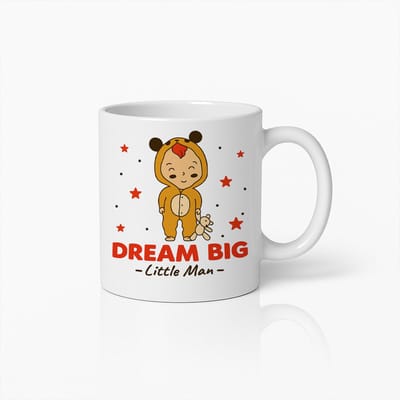 Dream Big Little Man Mok 330ml – Schattige Babyjongen Koffiebeker – Perfect Cadeau voor Nieuwe Ouders, Babyshowers & Kinderverjaardagen