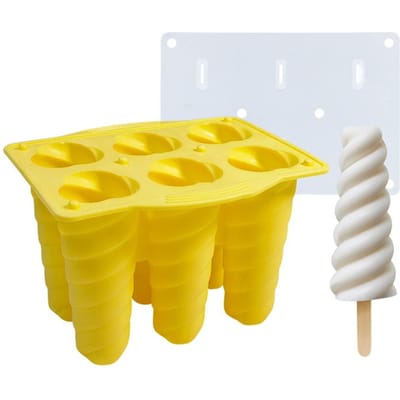 6-delige Stervrucht Siliconen IJsjesvorm met Deksel Doe-het-zelf IJslolly Vorm IJspopsicle Vorm L(for 6.5-9kg) yellow