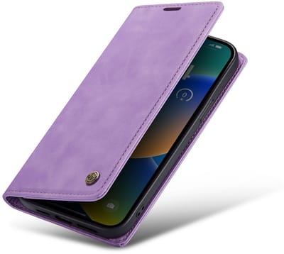 Casemania Hoesje Geschikt voor Apple iPhone 17 Pro - Bright Lila - Dunne Bookcase met Pasjeshouder - Slim Wallet Case - Paars
