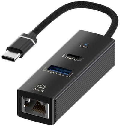 USB-C naar USB-C Female + Ethernet (RJ45) + USB-A Adapter - 3-in-1 Multiport Converter hub voor Laptop, Telefoon en Tablet - zwart