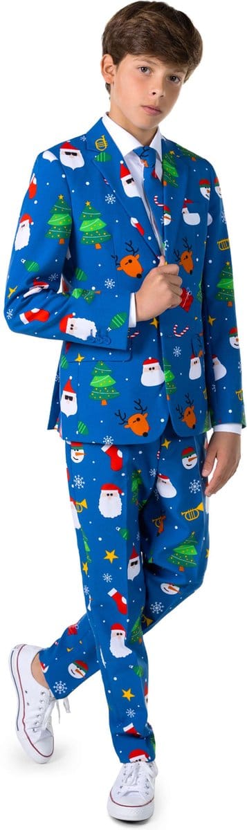 OppoSuits Festivity Blue - Tiener Kerstpak - Kerst Outfit - Blauw - Maat EU134/140