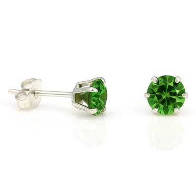 Zilveren oorknopjes 5mm met groen kristal steentje geboortesteen augustus