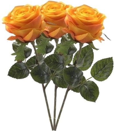 Emerald Kunstbloem roos Simone - 3x - geel/oranje - 45 cm - decoratie bloemen