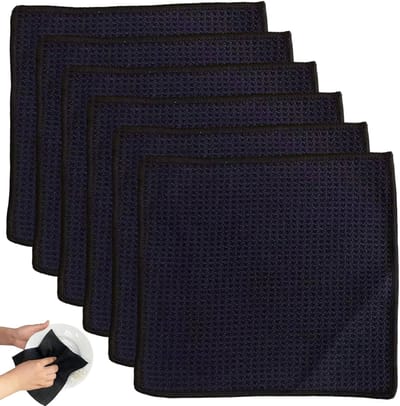 Thijox - 6 Stuks Wasbare Afwasdoeken 20x20 cm - Microvezel Vaatdoeken - Zwart - Herbruikbare Theedoeken - Extra Absorberend voor Keuken, Badkamer, Gla