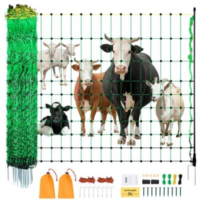 VEVOR Elektrisch Afrasteringsnet, 127 cm H x 49 m L, Veeheknet met Palen en Stokken, Gaasnetten voor Geiten, Schapen, Herten, Varkens, Honden, Elektrische Afrastering voor Achtertuinen, Tuinen, Boerderijen, Ranches