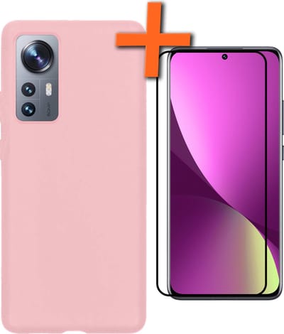 Hoes - Met Screenprotector - Geschikt voor Xiaomi 12 - Sterk & Shockproof - Back Cover - Siliconen Case - Telefoon Hoes - Roze