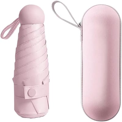 longziming -Mini Opvouwbare Paraplu – 6 Ribben Stormbestendig, Licht & Compact – UV-Bescherming voor Regen en Zon – Dames en Meisjes – Roze