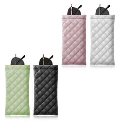 4 Stuks - Brillenkokers - Geruit Patroon - Draagbare unisex brillenkoker - Zonnebrillentas - Leesbrillentas - Zachte brillenkoker - Roze, Zwart, Groen, Wit - 18.6*9cm - Leer - Zonnebrilzak organizertas - Opbergzak - Zachte Zonnebrilkoffer