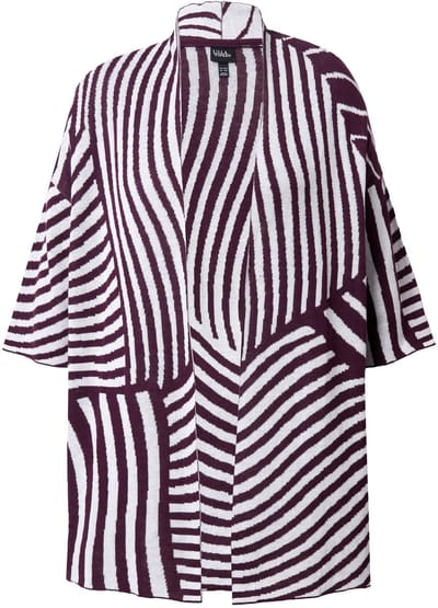 Ulla Popken - Dames - Vest fijn jacquard-breisel opstaande kraag korte mouw - Donkerpruim - Maat 42+