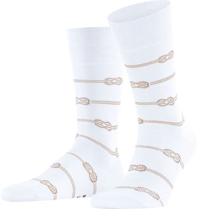 FALKE Sailing Rope gedessineerd katoen linnen Sokken heren wit - maat 45-46