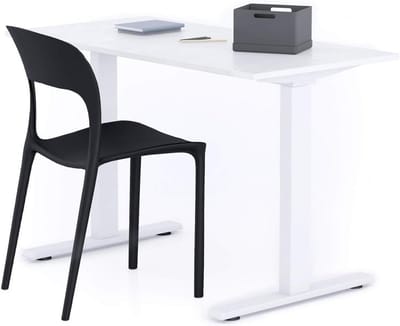 Bureau Clara 120x60 Wit Betonlook met Witte Poten - Ruim en Stabiel Werkblad