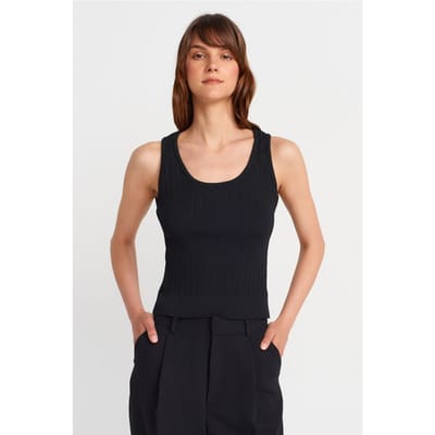 Geribbelde Mouwloze Slim-fit Blouse