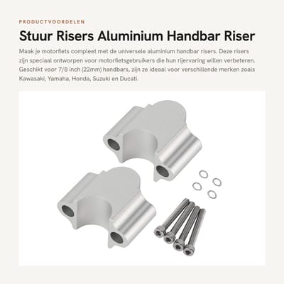 Dailygoods - Stuur Risers - Aluminium Handbar Riser 7/8 inch - Universele Klem - Zwart/Elektroplaat - Motorfiets Toebehoren - Geschikt voor Diverse Me...