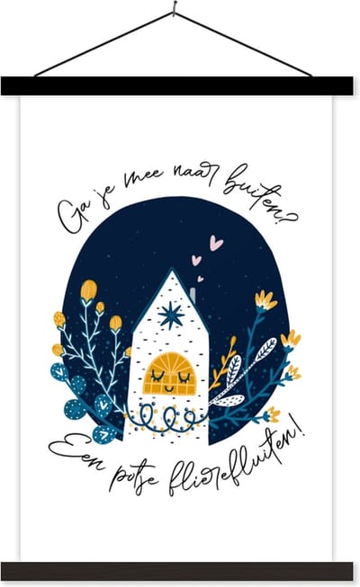 Posterhanger incl. Poster 40x60 cm - Schoolplaat - Ga je mee naar buiten? - Spreuken - Quotes - Textielposter - Zwarte latten