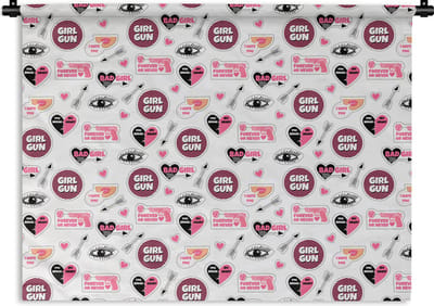 Wandkleed - Wanddoek - Meisjes - Roze - Hartjes - Design - 120x90 cm - Wandtapijt