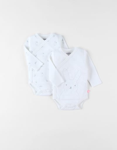 Noukie's - 2 Pack - Rompertjes- Body's - Unie - Ecru - Konijn - 0m 50