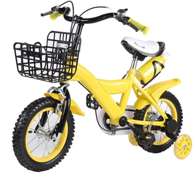 Kinderfiets - 12 inch - Met Zijwieltjes - Met Mandje - Met Fleshouder - Koolstofstaal Frame Voor Stabiliteit - Geel