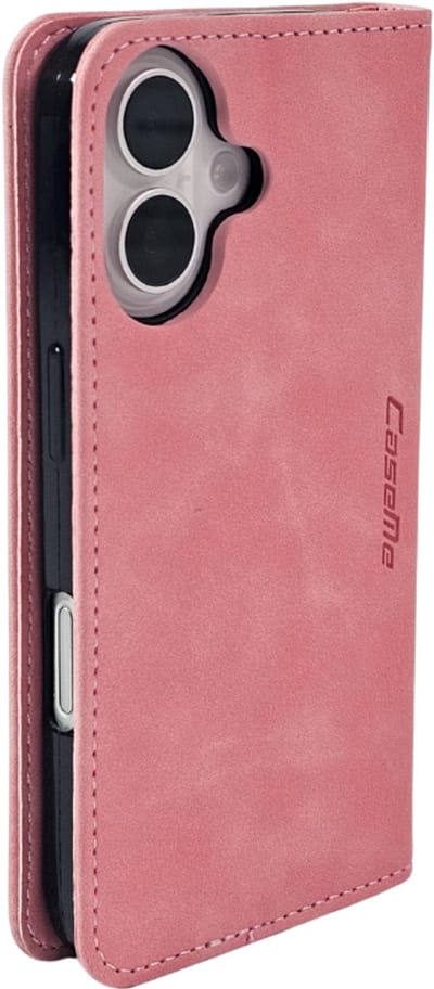 Mobile5 - iPhone 16 Bookcase Hoesje - Roze - Kunstleer - Anti Shock
