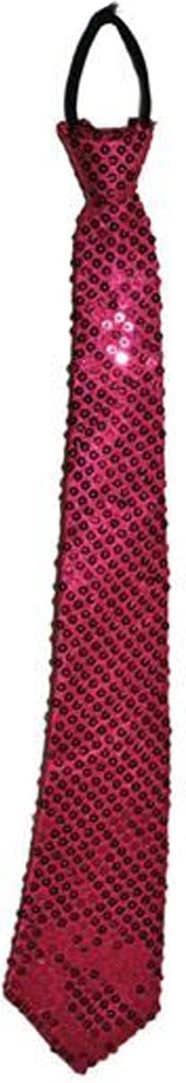 Funny Fashion Carnaval verkleed stropdas met glitter pailletten - roze - polyester - heren/dames