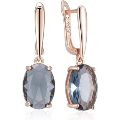 Ovale Grijze Kristal Lange Hangende Oorbellen Dames Roségoud Kleur Met Natuurlijke Zirkonia Hoge Kwaliteit Dagelijkse Fijne Sieraden beige