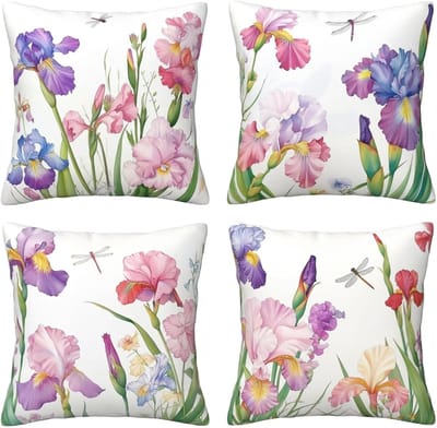 Set van 4 kussenslopen, 65 x 65 cm, libelle bloemen, kussenslopen, fluweel, zacht, groot, ademend, dubbelzijdig, bankkussen, vierkant, decoratie voor bed, auto, huis, woonkamer, bank, slaapkamer