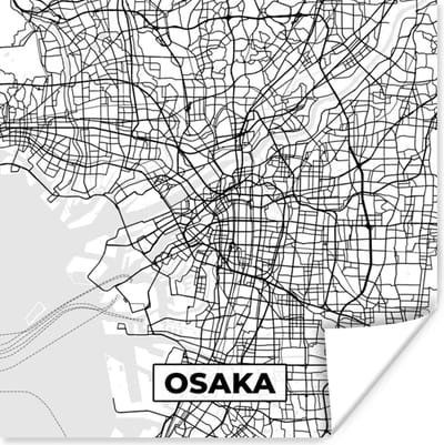 Poster Osaka - Stadskaart - Plattegrond - Zwart Wit - Kaart - 100x100 cm XXL
