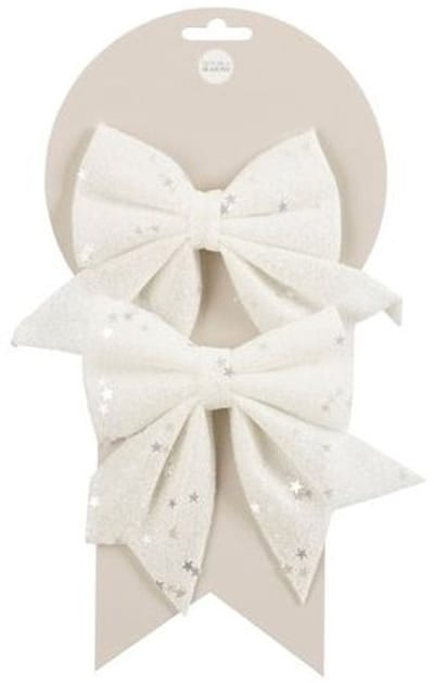 House of Seasons Decoratie strikjes- 2x - wit met glitter - 12 x 13 cm - strikjes