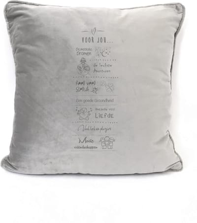 Grijs sierkussen Velours - 45x45cm - Met Tekst: Voor Jou… Baby - Kraamcadeau - Cadeau - Geboorte - Babyshower - Babyborrel.