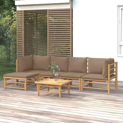 vidaXL - 6-delige - Loungeset - met - kussens - bamboe - taupe