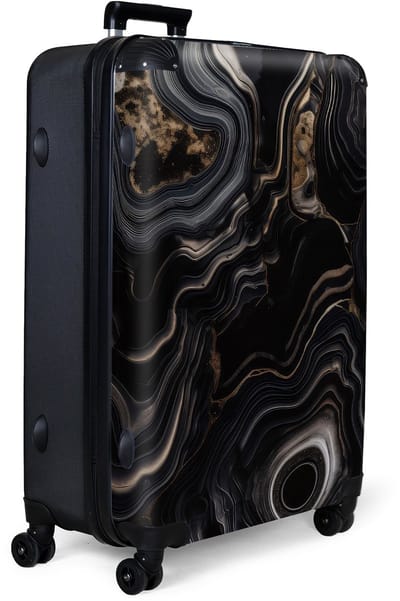 NoBoringSuitcases.com® - Koffer groot - Reiskoffer lichtgewicht - Marmer - Zwart - Goud - Marmerlook - Luxe - Rolkoffer met 4 wielen - Grote trolley XL - 98 liter bagage