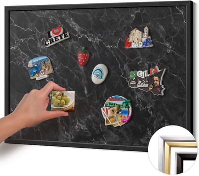 Wallfluent - Zwart Magneetbord Met Decoratieve Patronen - 70 cm x 50 cm - Magneetbord met Zwarte Frame - Elegant zwart marmer - Memobord Magnetisch - Magnetisch Bord voor aan de Wand - Magnetisch Bord Rechthoekig
