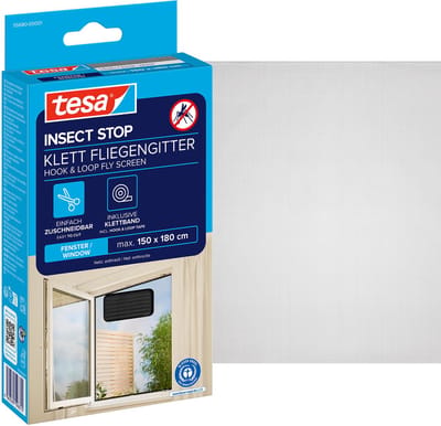 tesa INSECT STOP H&L Fly Screen for Window - hor met klittenband, op maat snijden, zonder boren - 1 net - 150 x 180 cm - antraciet (transparant)